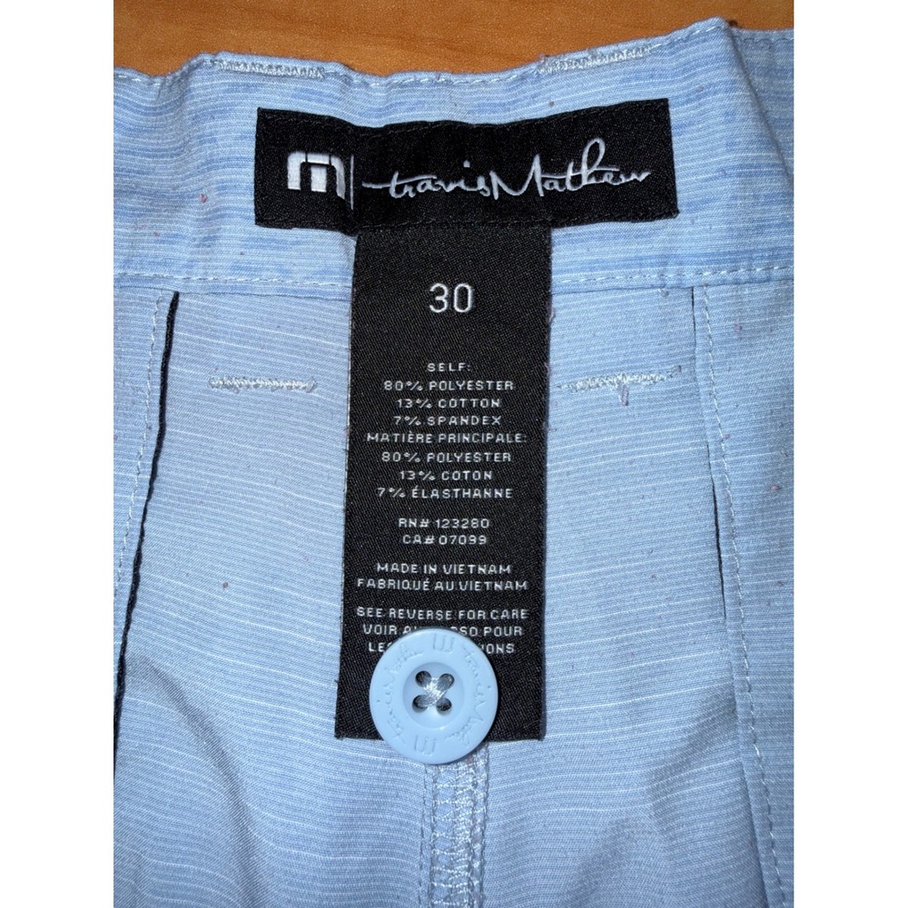 TravisMathew Mens 30 Light Blue Palm Print Performance Golf Shorts Stretch - Picture 2 of 7